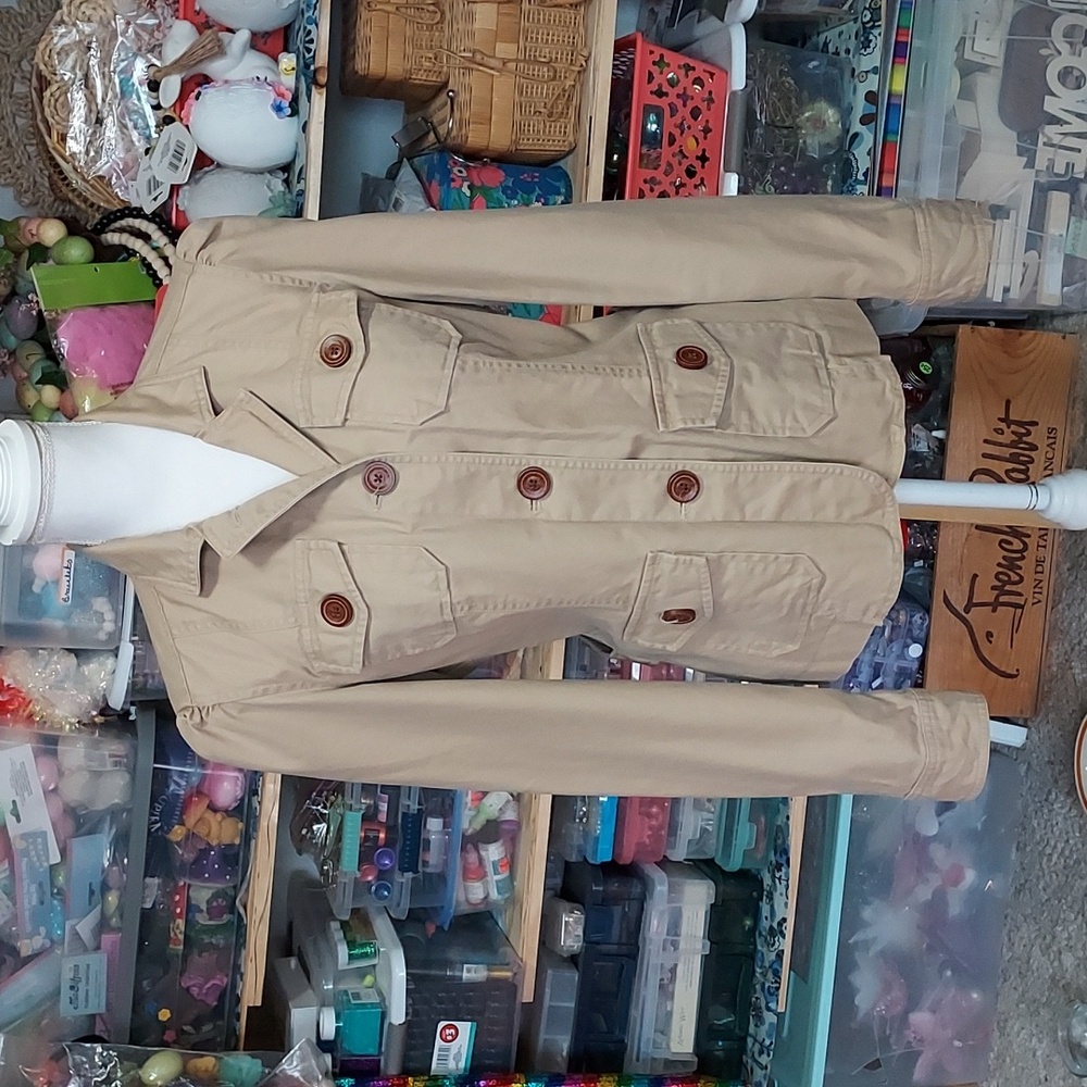 GAP Khaki Button Closure multi Pocket Utility Jacket Structured Shoulders Sz 10